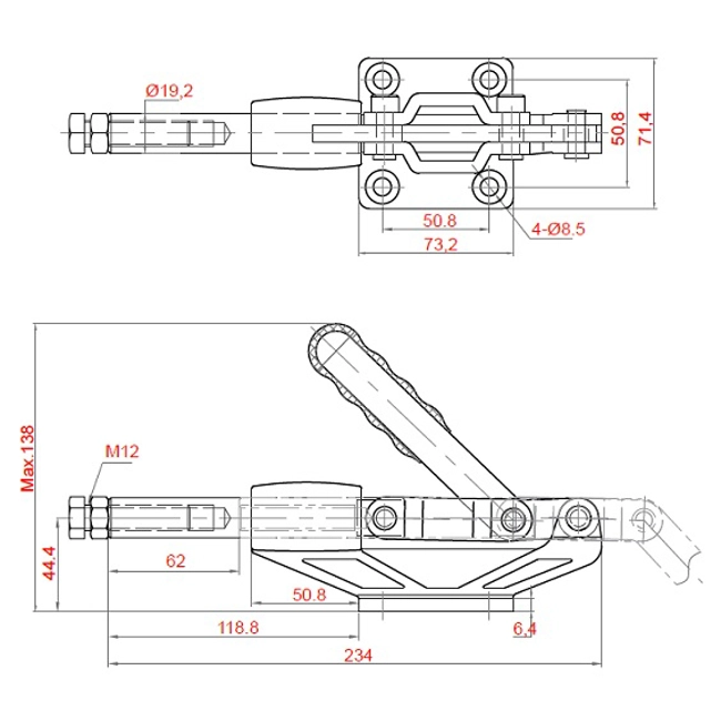 Vendita online Bloccaggio a spinta pistone 60 mm. 690 Kg.